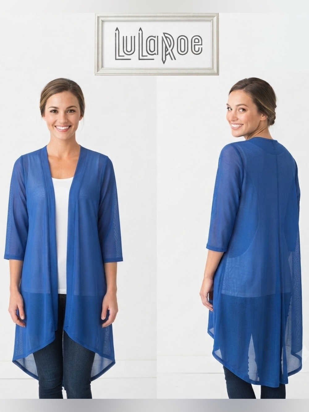 LuLaRoe Sheer Blue High Low Kimono Small